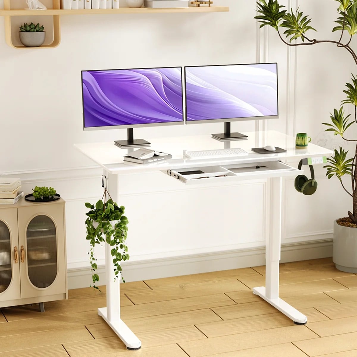 Inbox Zero 48-Inch Glass Standing Desk with Drawer