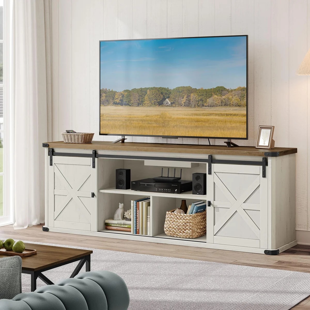 August Grove Cesilee TV Stand with Six Outlet Charging Station