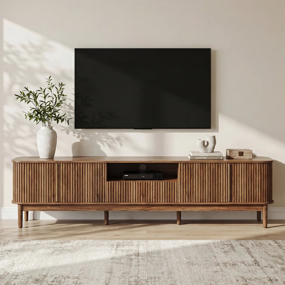 Ebern Designs 86.6 Inch Sliding Door Media Console