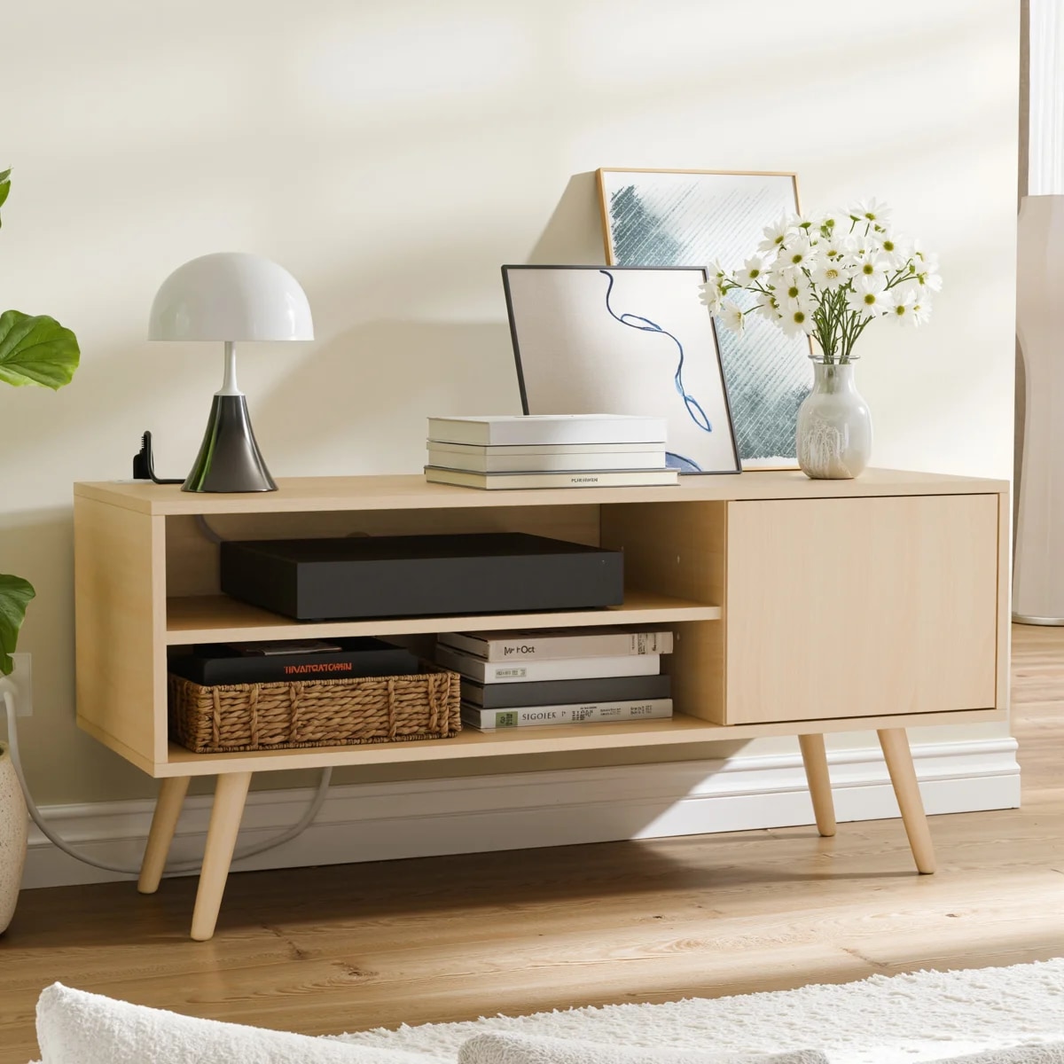 George Oliver Tiream Compact TV Stand with Charging Station