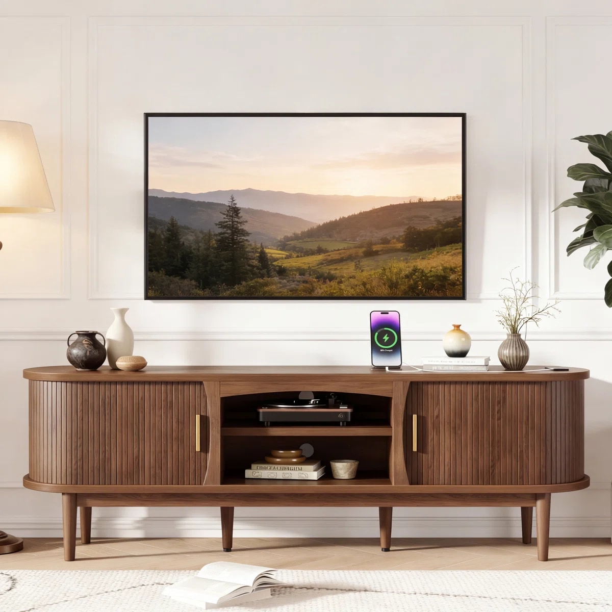 Ivy Bronx Mid Century TV Stand with USB-C and Outlets