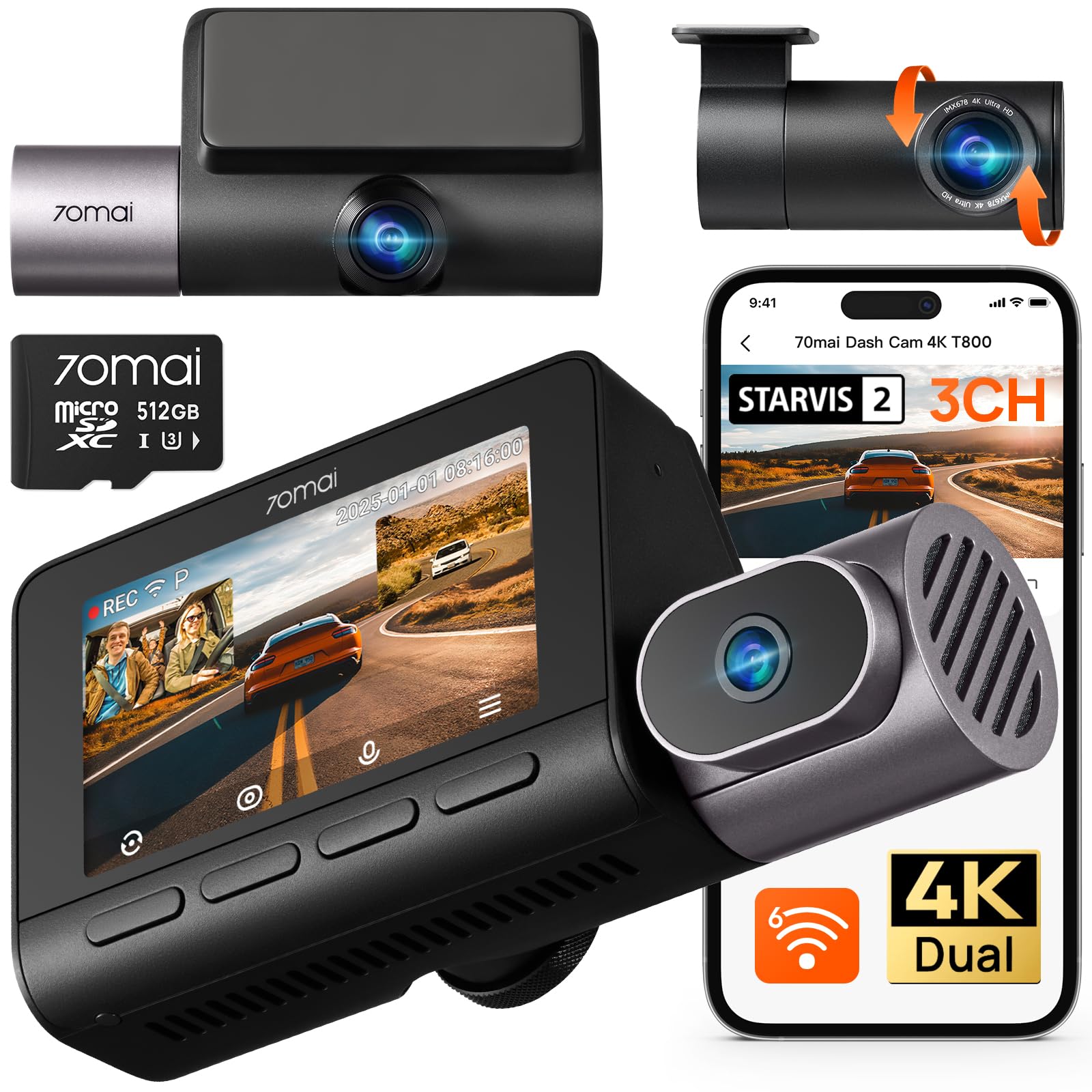 70mai Dash Cam 4K T800 Premium Set