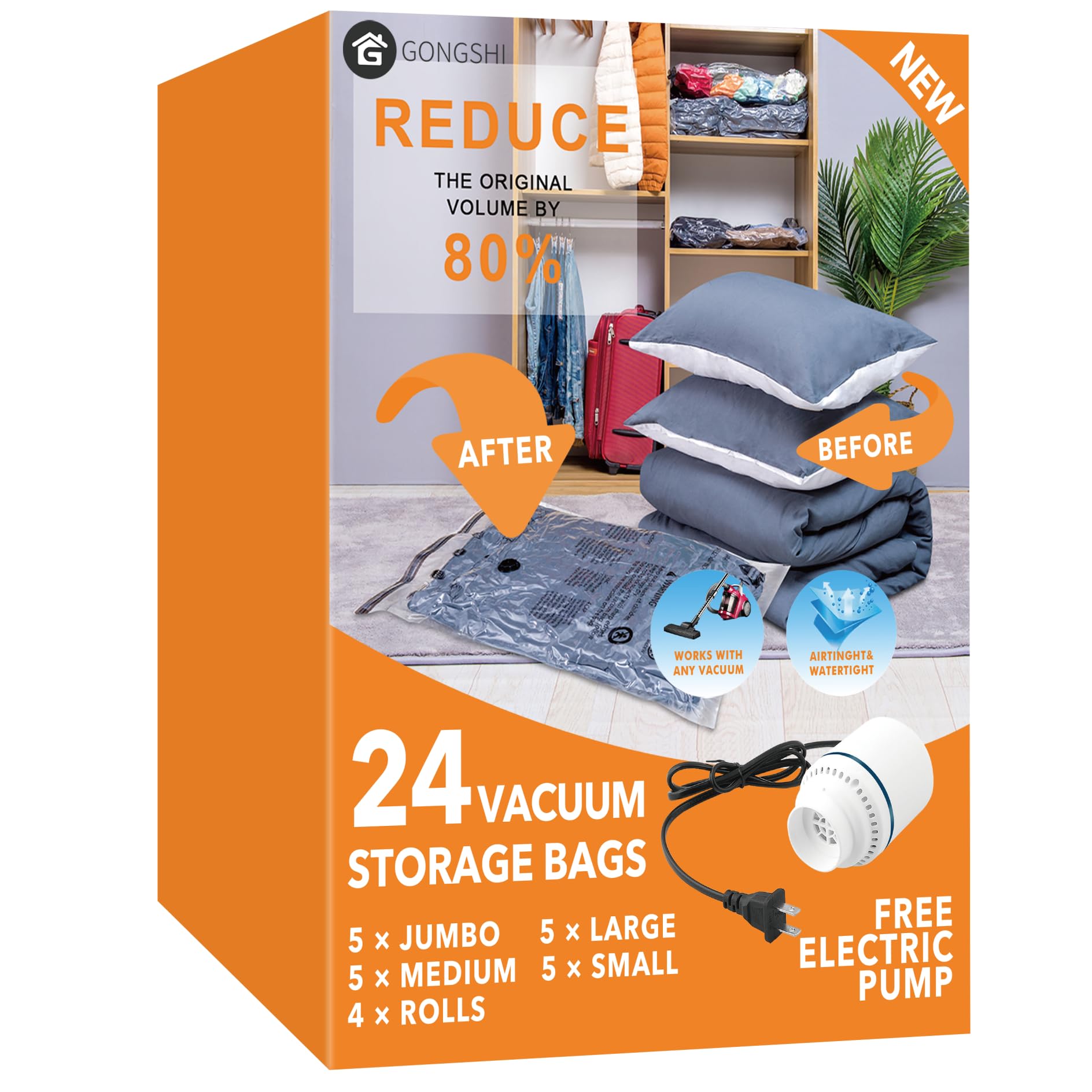 GONGSHI 24-Combo Vacuum Seal Bags with Electric Pump