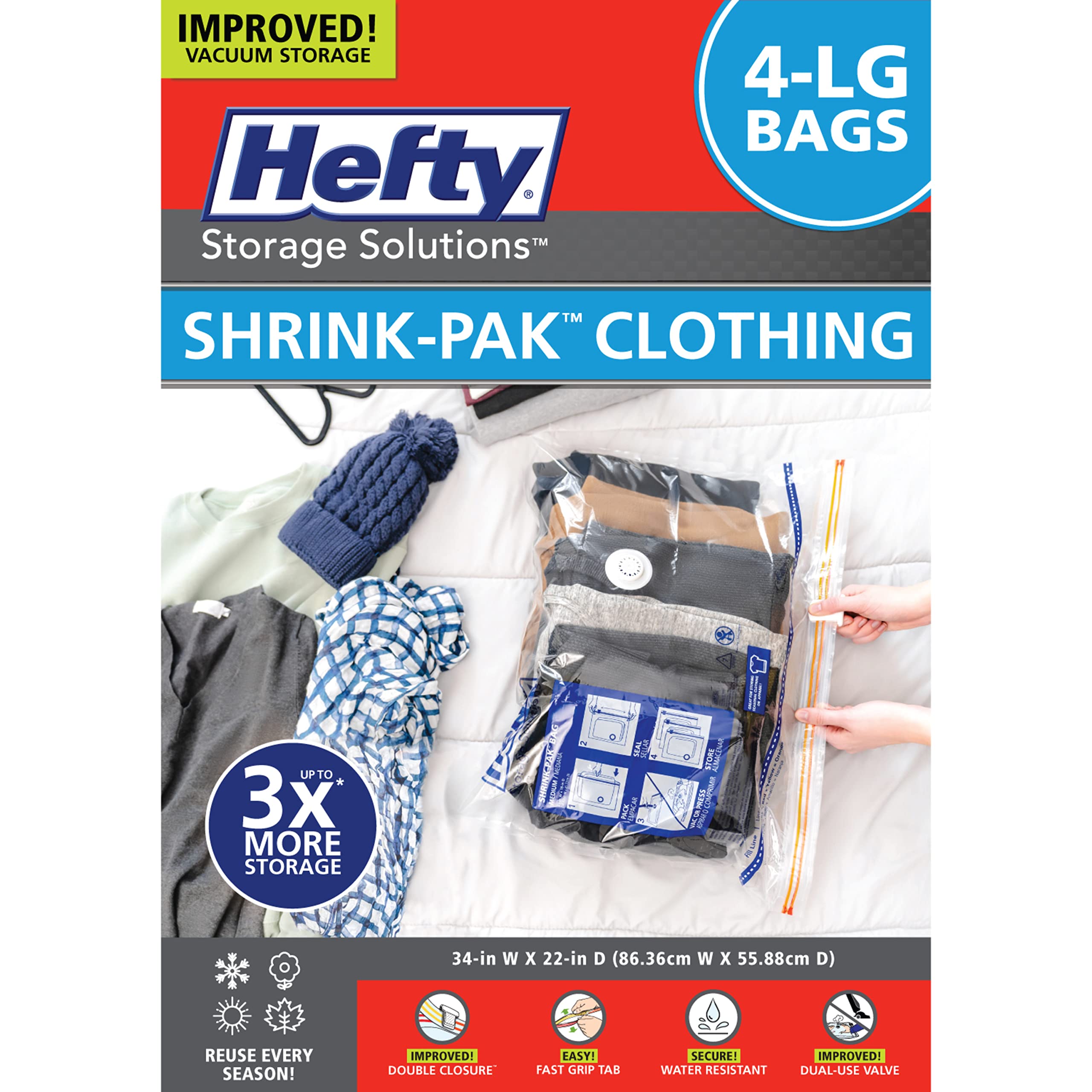 Hefty Shrink-Pak Large Vacuum Storage Bags 4-Pack