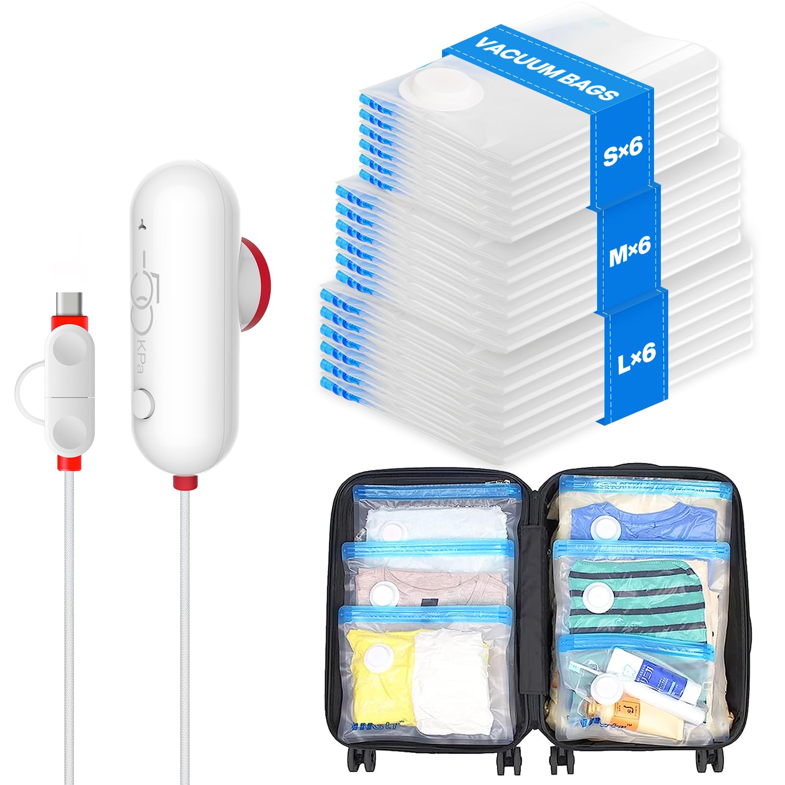 VMstr Travel Vacuum Bags with USB Pump 18-Combo