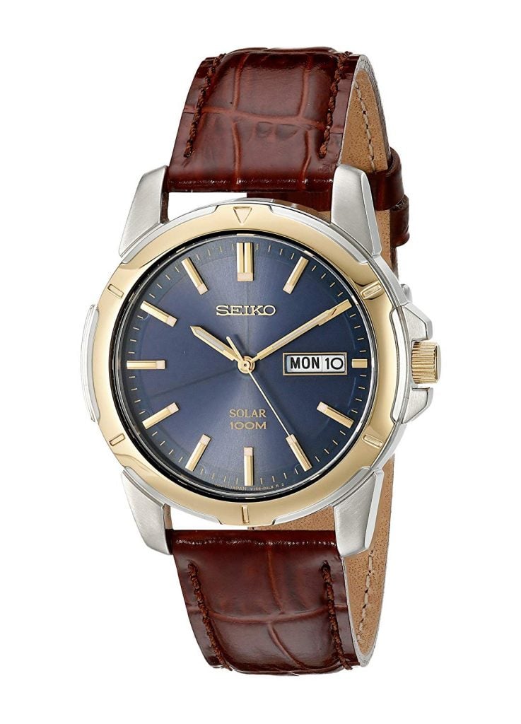 Reloj Seiko SNE102 de acero inoxidable para hombre con correa de cuero marrón