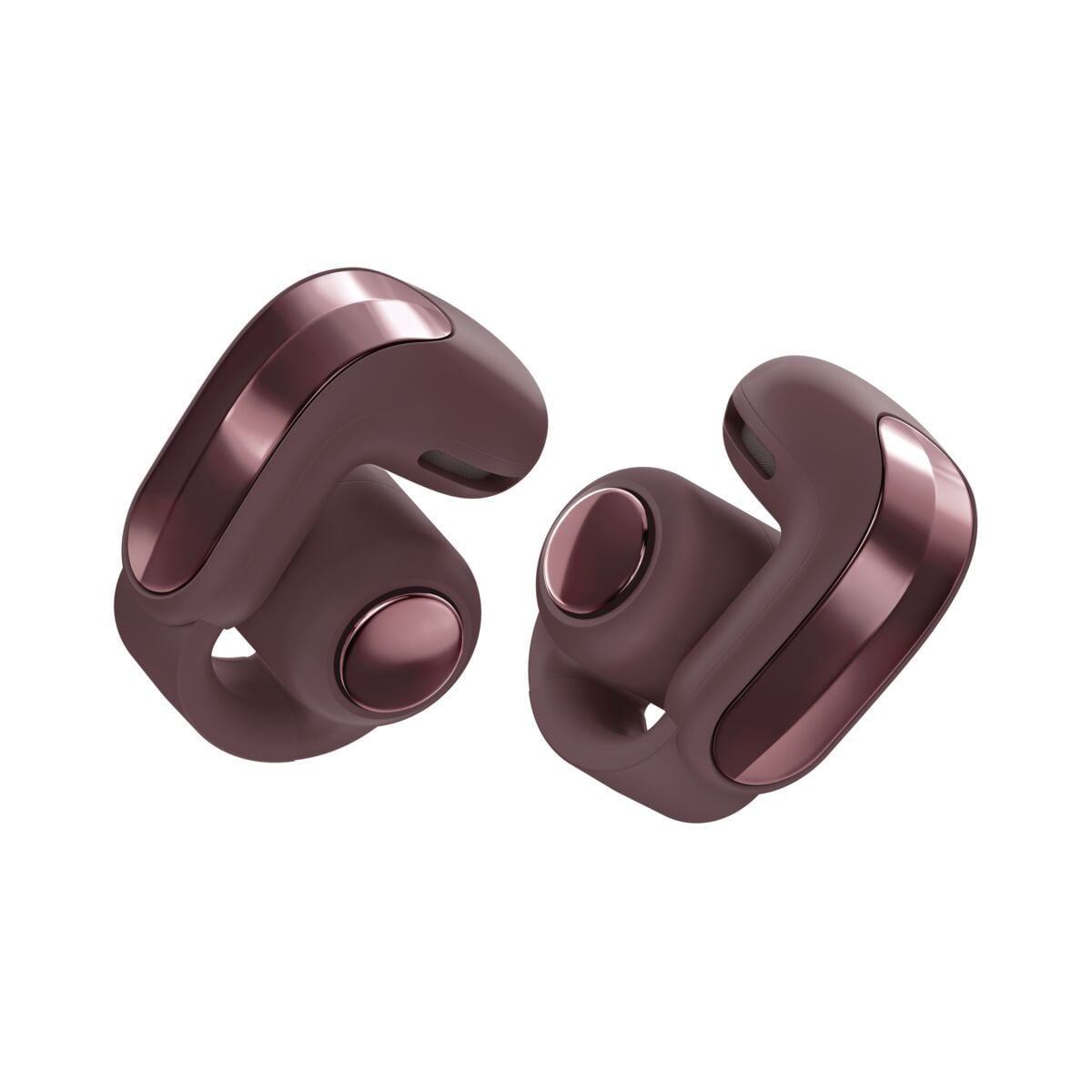 Bose Ultra Open Earbuds 2nd Gen in Cherry Chocolate showing the cuff shape and metallic caps