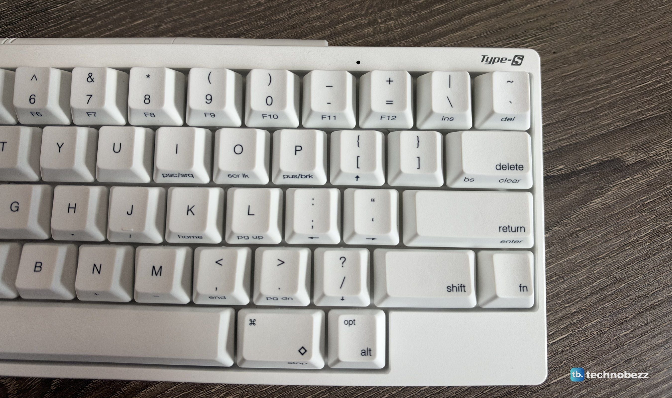 Right side of the HHKB showing Delete above Return, the Fn key, and arrow legends on the bracket, semicolon, quote and slash keys