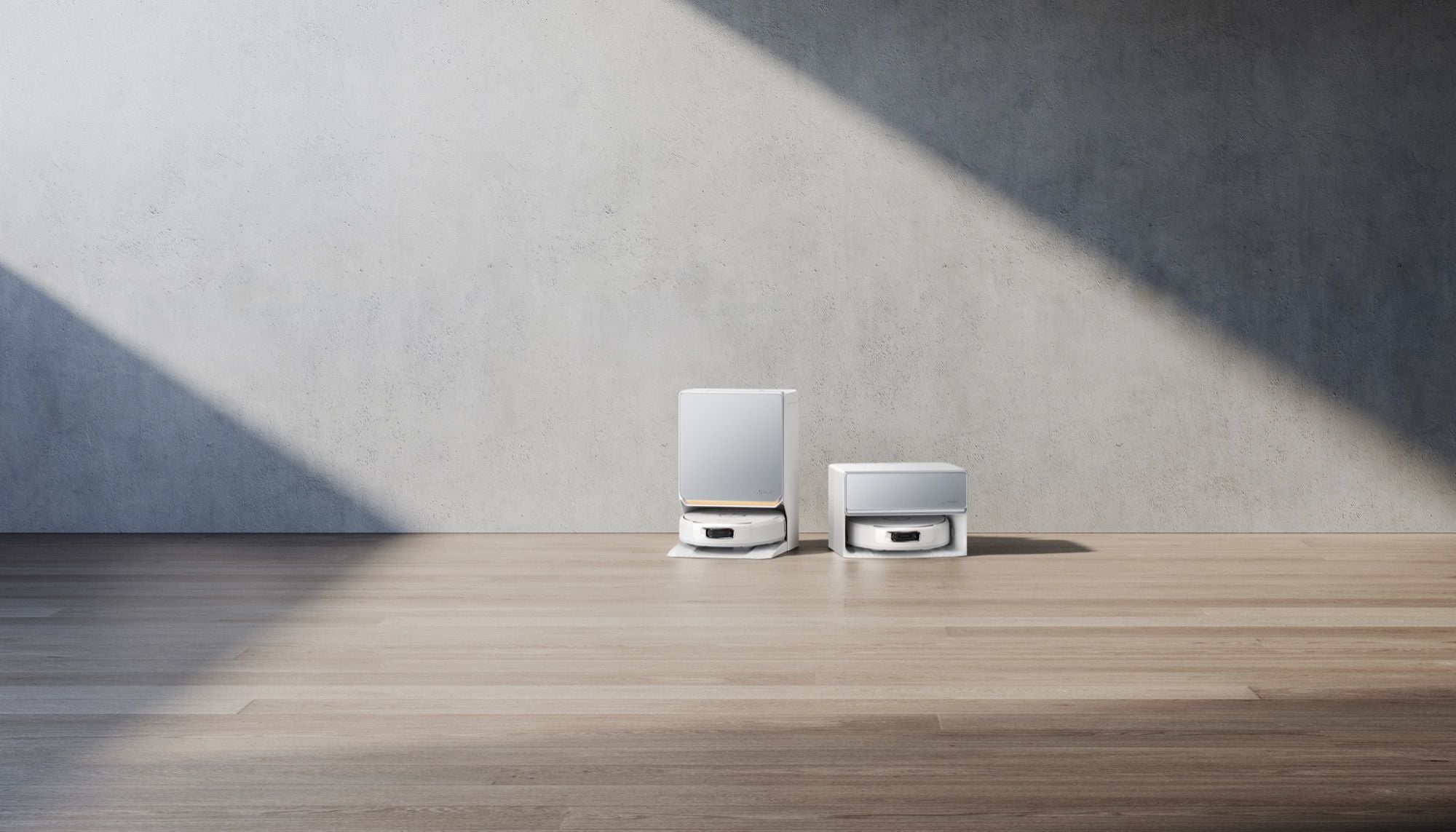 Narwal Flow 2 White showing the frosted glass panel and ambient light bar