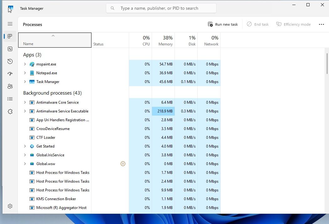 Closing apps before checking what uses resources