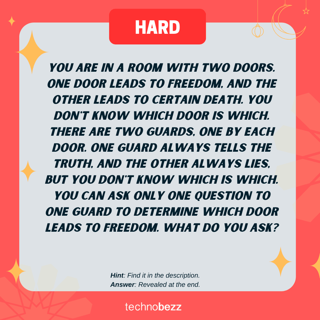 You are in a room with two doors. One door leads to freedom, and the other leads to certain death