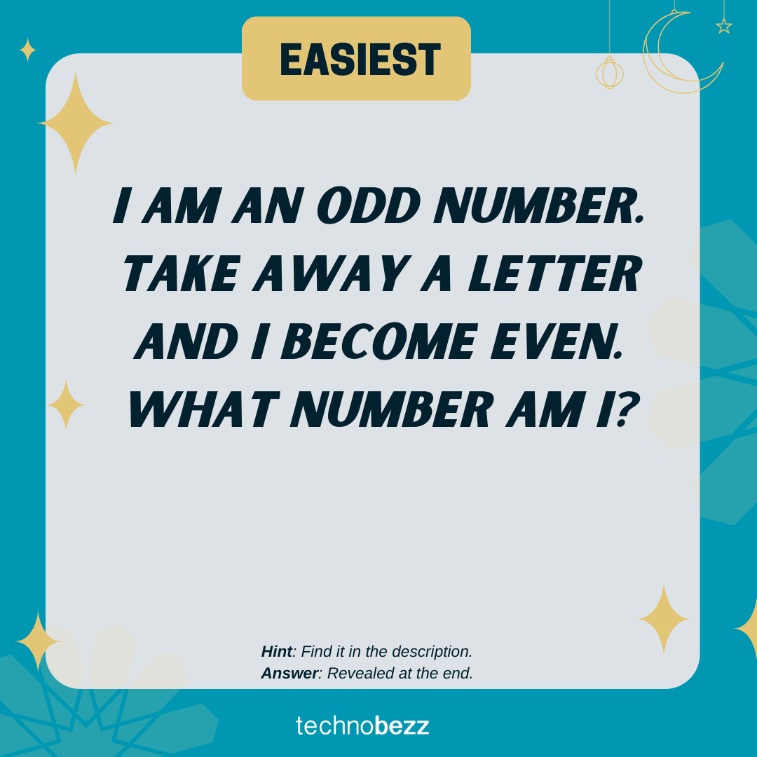 I am an odd number. Take away a letter and I become even. What number am I?