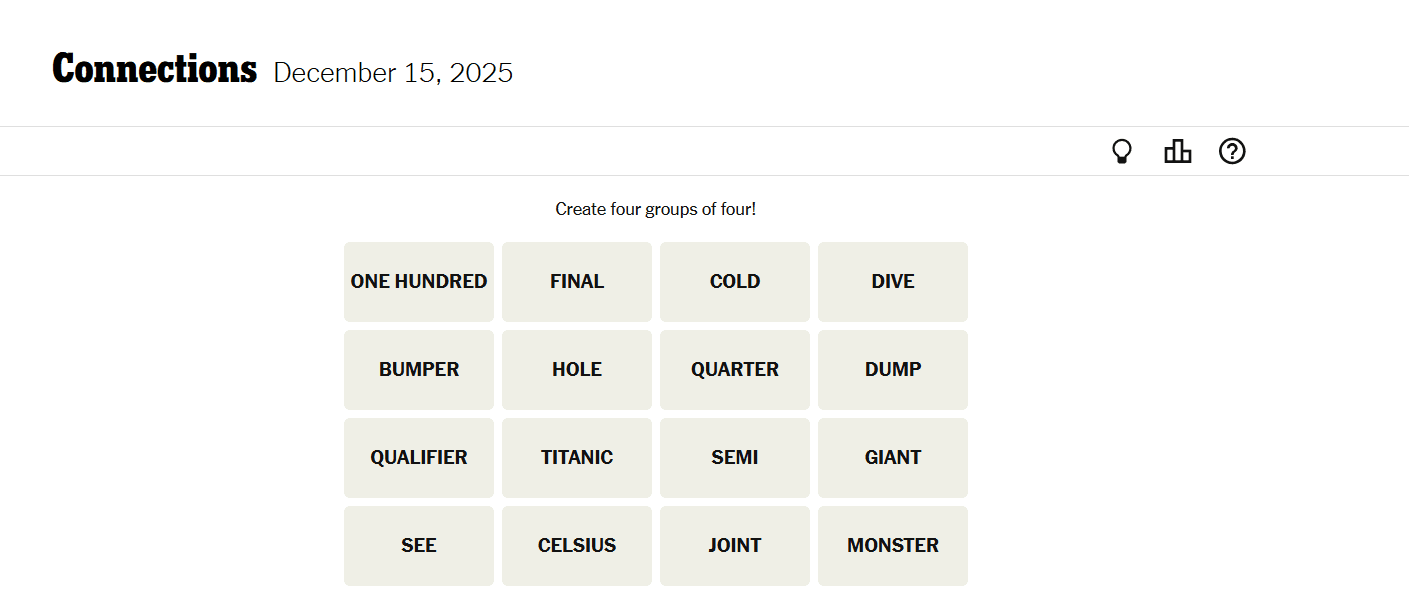 NYT Connections #918：2025 年 12 月 15 日的提示和解决方案