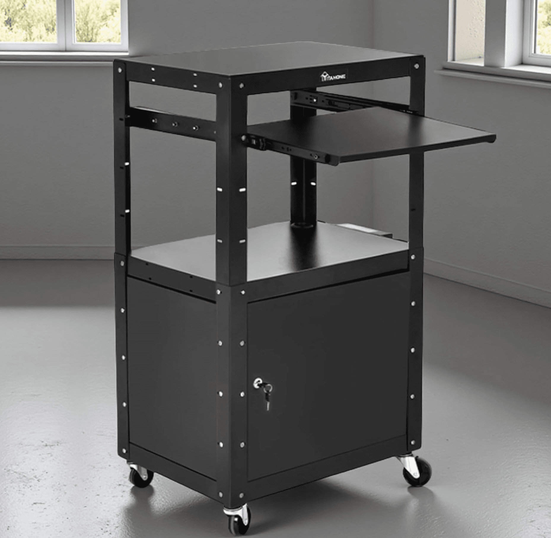 YITAHOME Rolling AV Cart with Wheels & Locking Cabinet Keyboard