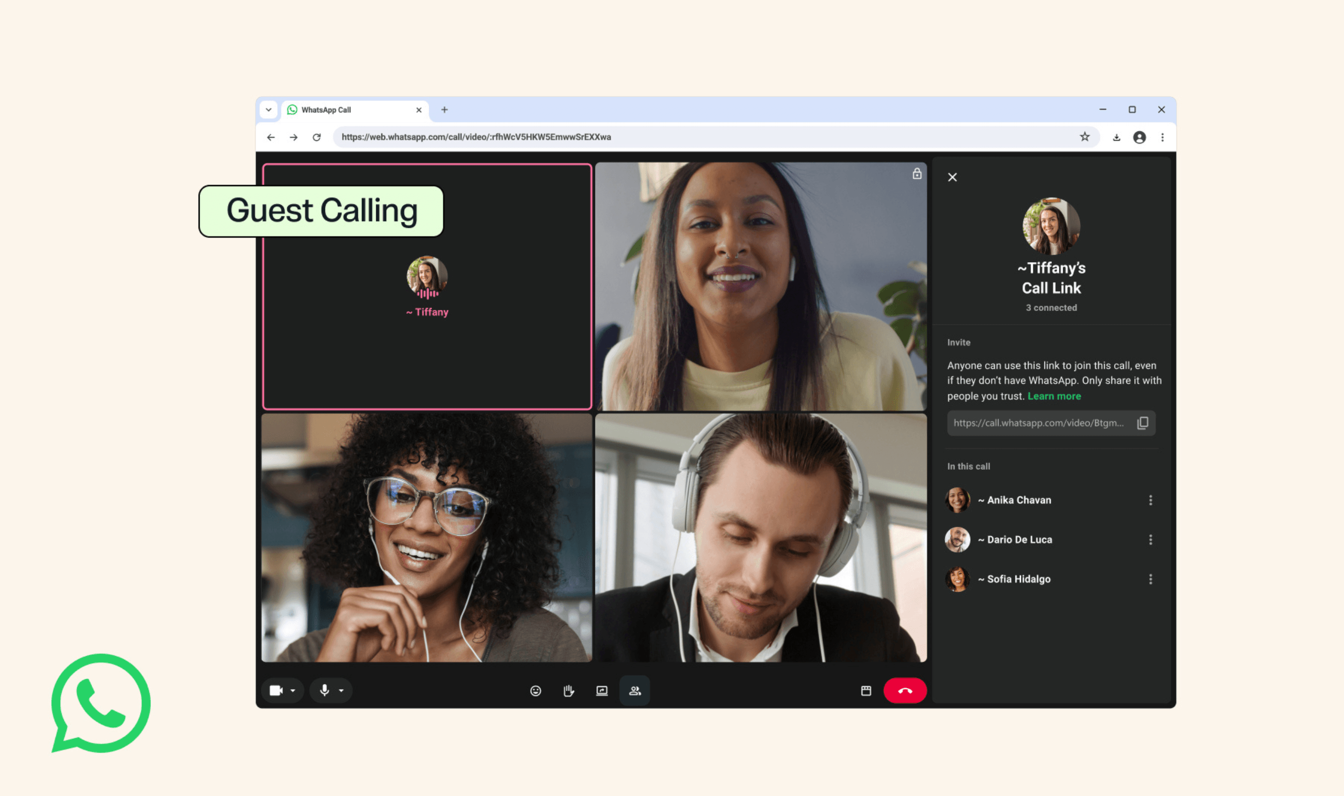 WhatsApp Opens Calls of Up to 32 People to Guests Without Accounts