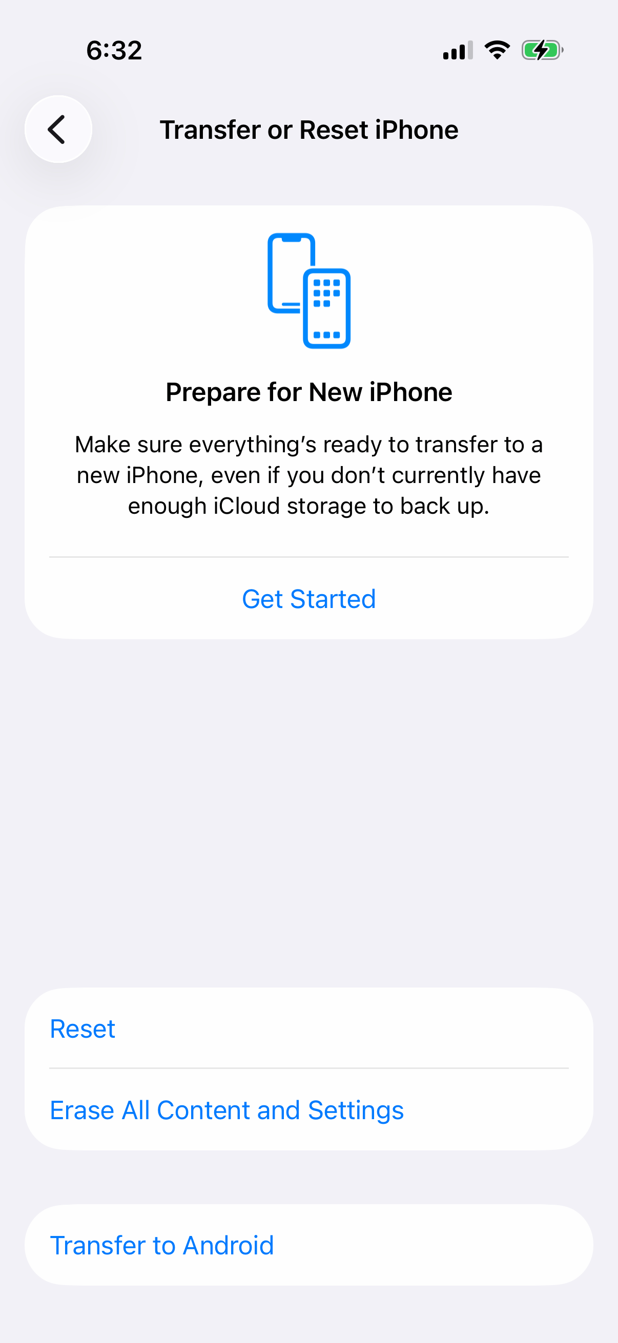 iPhone Transfer or Reset iPhone screen with Reset and Erase All Content and Settings