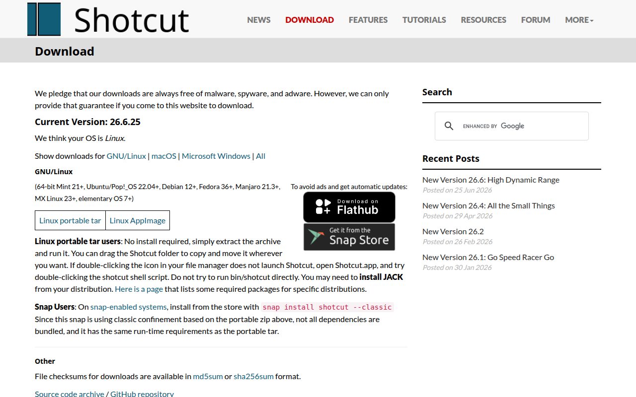 Shotcut official website