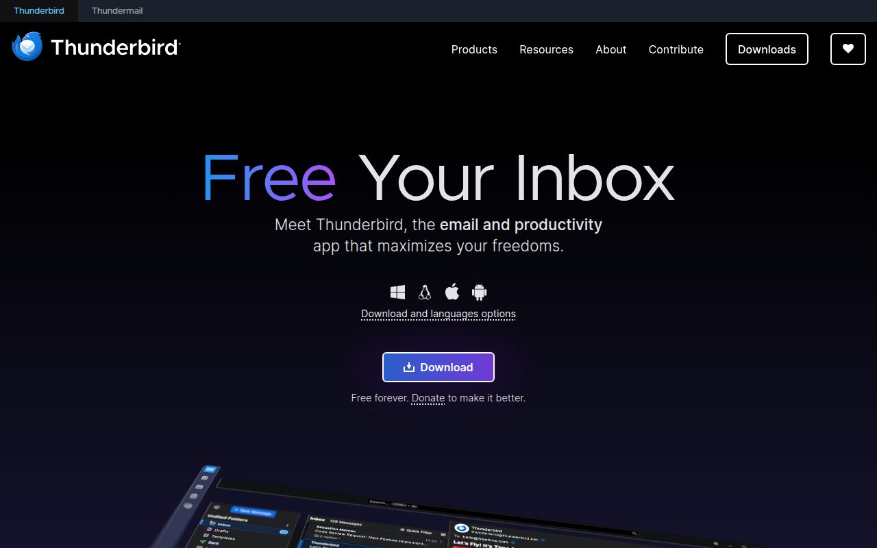 Mozilla Thunderbird official website