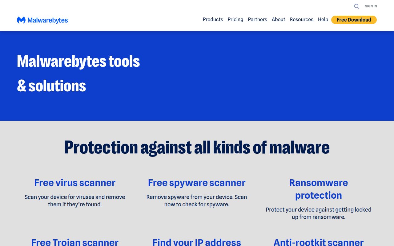Malwarebytes Free official website
