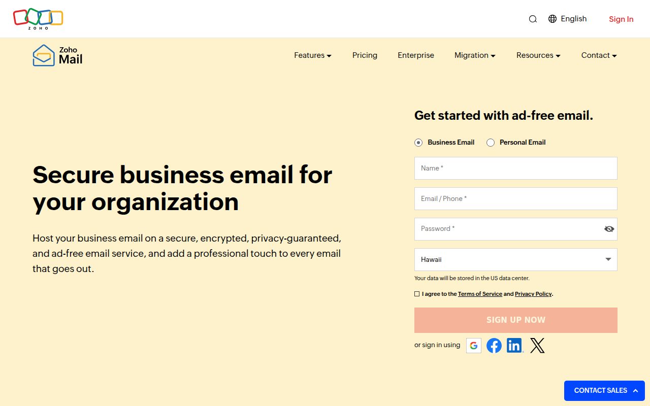 Zoho Mail official website
