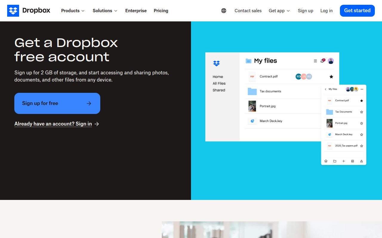 Dropbox Basic official website
