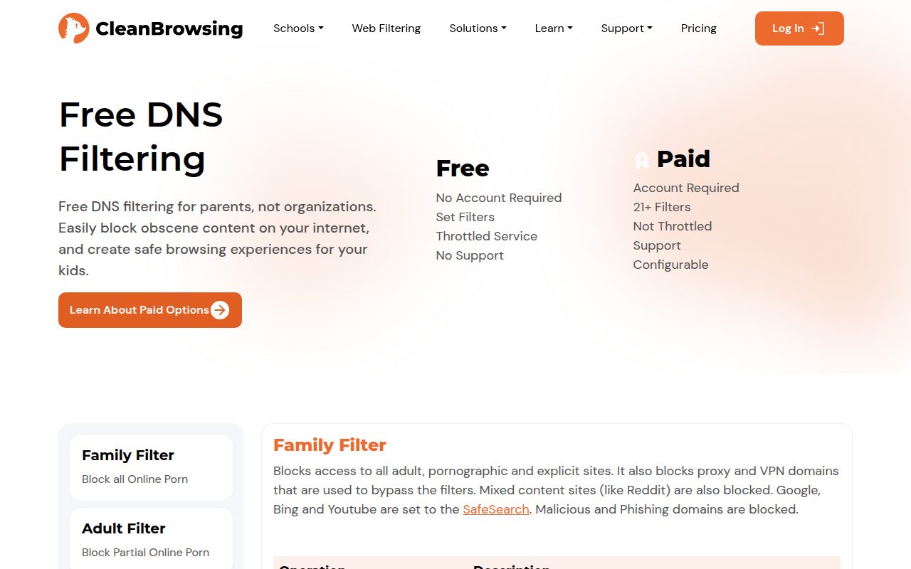 CleanBrowsing Free DNS Filters official website