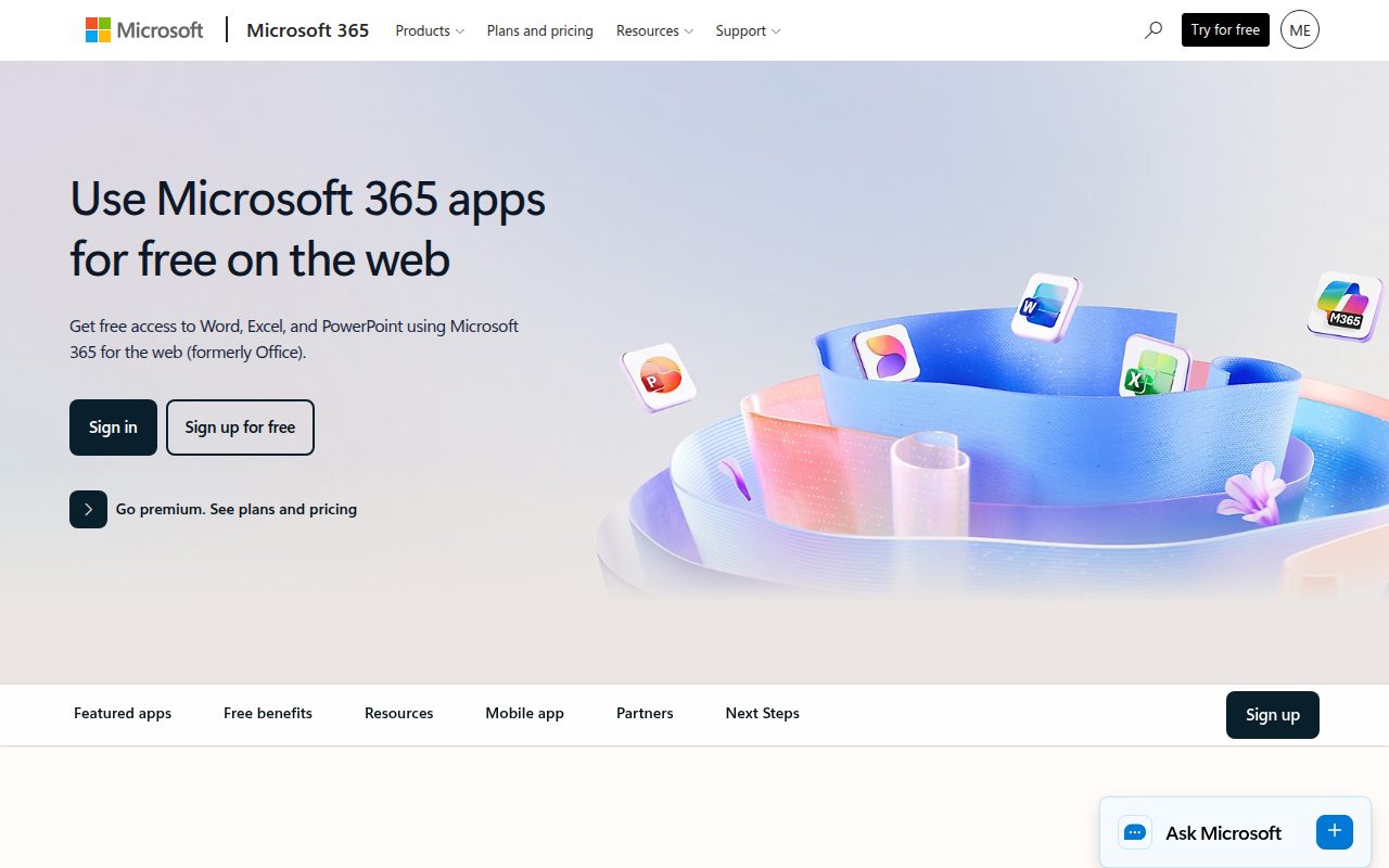 Microsoft 365 for the web official website