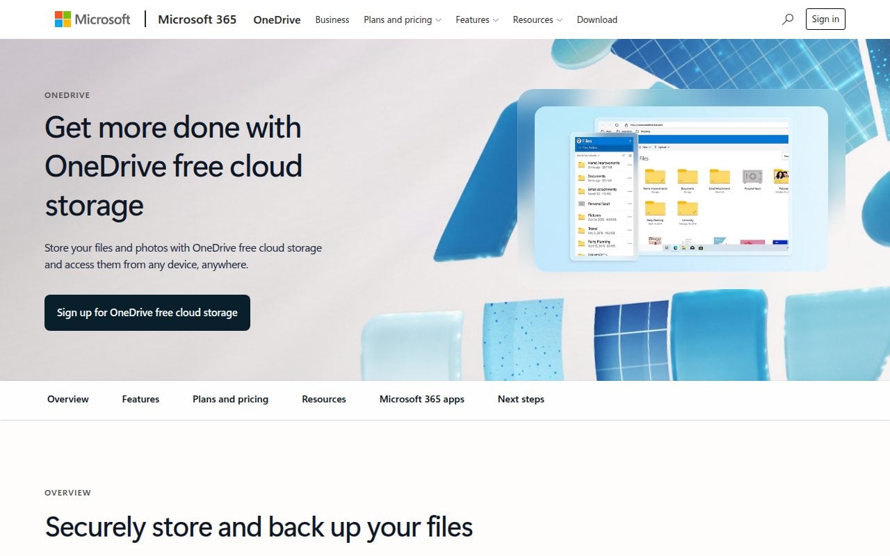 Microsoft OneDrive official website