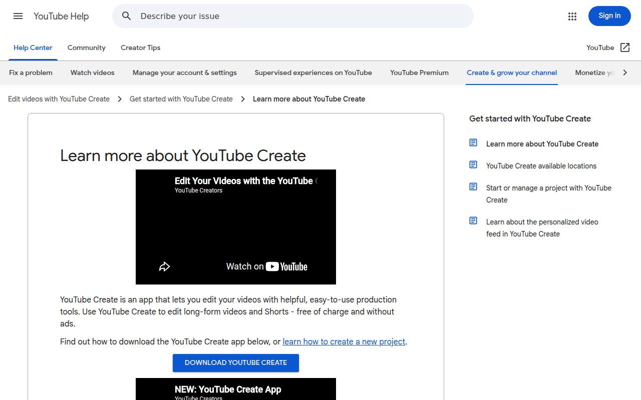 YouTube Create official website