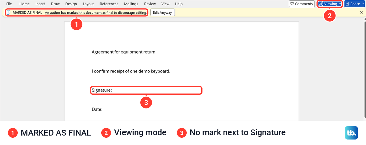 Word document after an invisible digital signature, marked as final with no visible mark.