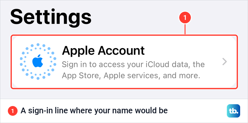 The top of iPhone Settings with no Apple Account signed in, showing an Apple Account sign-in row instead of a name.