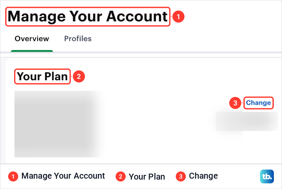 Hulu's Manage Your Account page with the Your Plan card and its Change link.