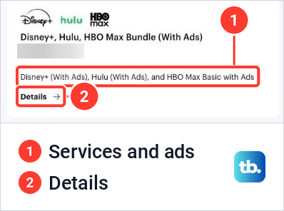 A Hulu bundle plan card with its name, services line and Details link.