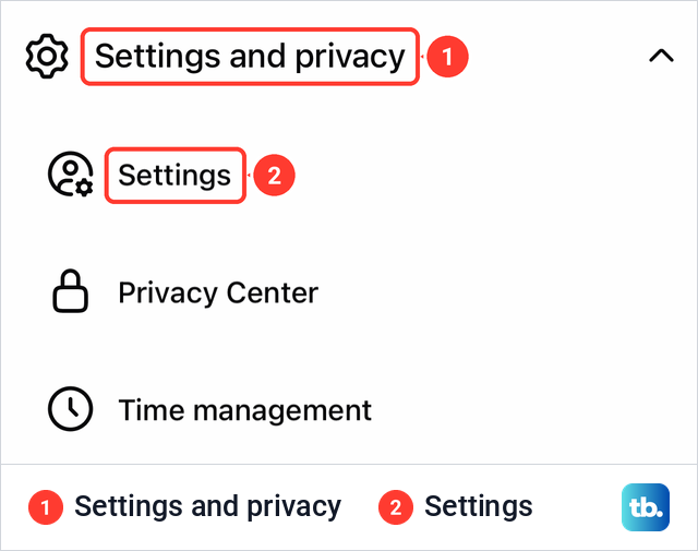 The Facebook app Menu on an iPhone with Settings and privacy opened and Settings below it.