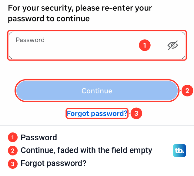 Instagram's password prompt on iPhone asking you to re-enter your password to continue.