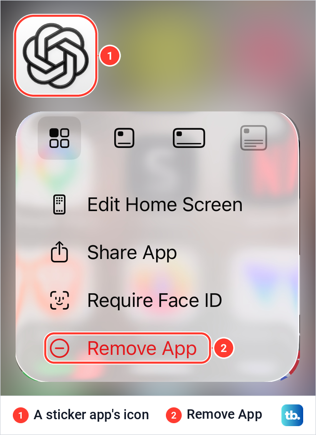 Touching and holding the ChatGPT icon on the iPhone Home Screen shows Remove App.