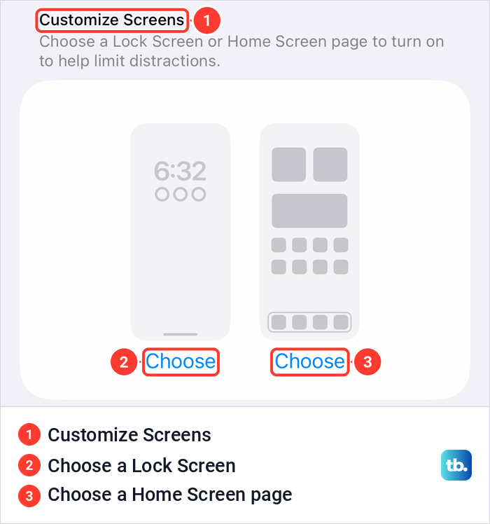 The Customize Screens block on the iPhone Do Not Disturb settings page with two Choose buttons.
