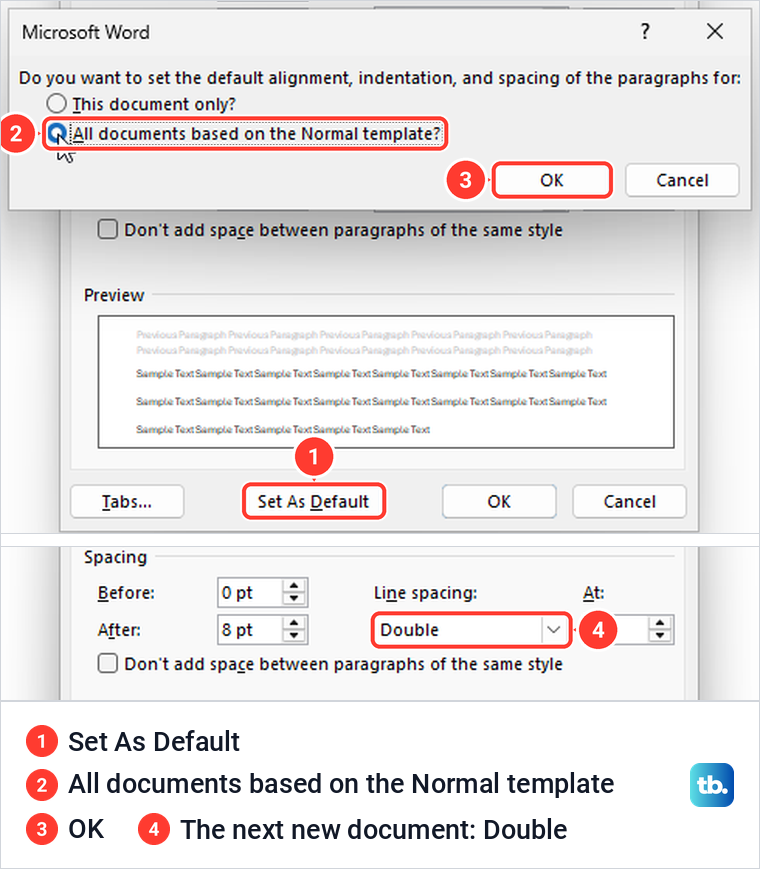 Word Set As Default prompt with All documents based on the Normal template selected.