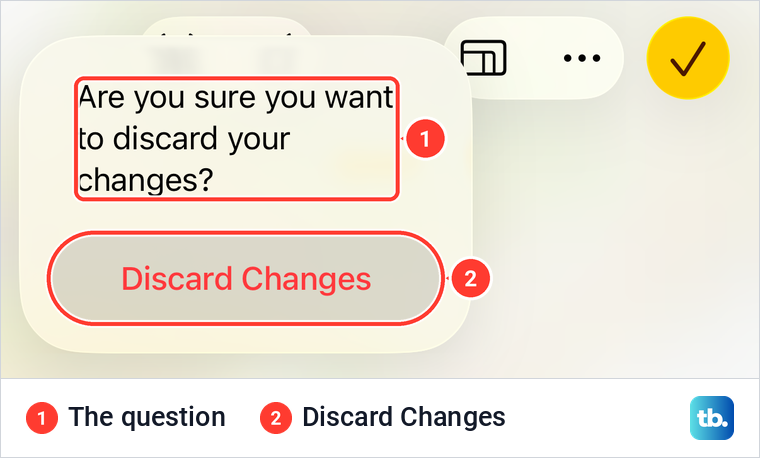 The iPhone Photos prompt asking whether to discard your changes, with a Discard Changes button.