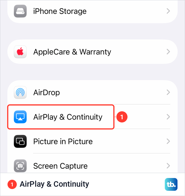 iPhone Settings General page on iOS 26.6 with the AirPlay and Continuity row marked.