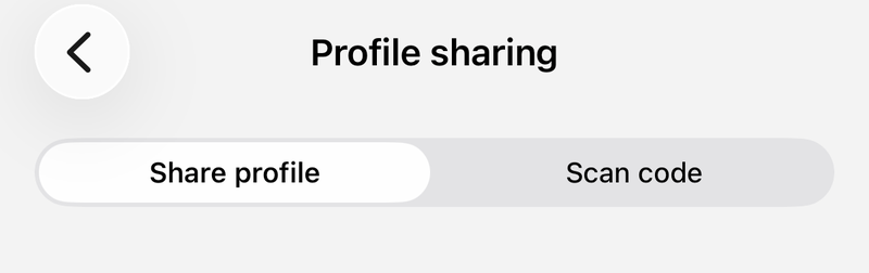 WhatsApp Profile sharing screen with Share profile and Scan code tabs