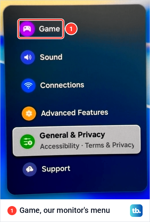 Samsung All Settings list with Game, Sound, Connections, Advanced Features, General and Privacy, and Support.