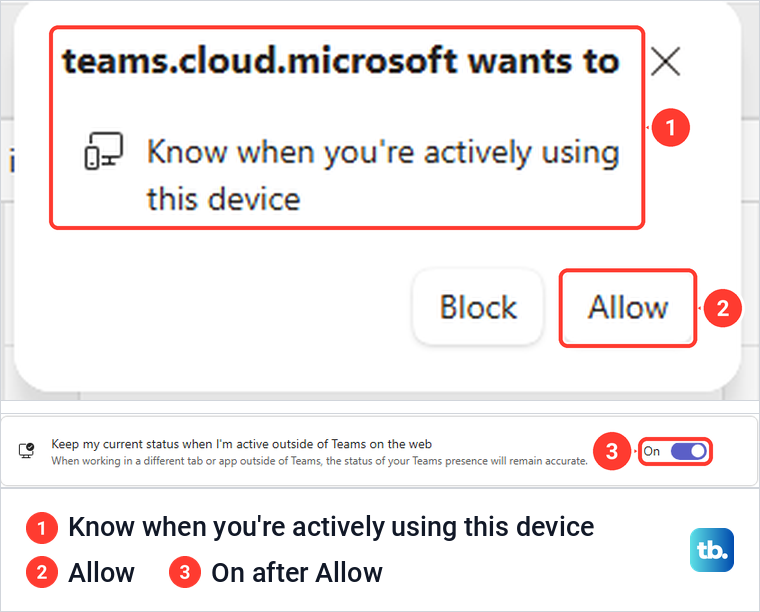Microsoft Edge prompt asking to know when you are actively using this device, then the switch turned on.