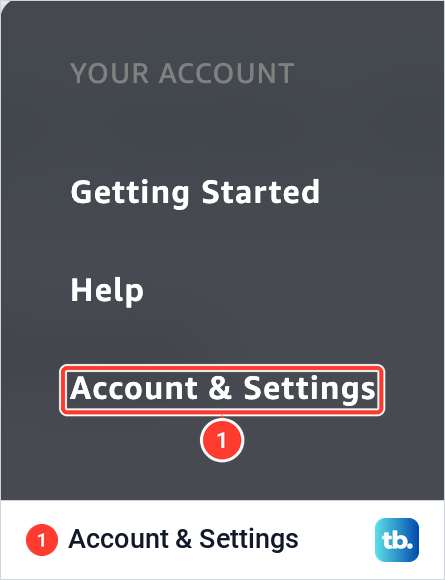 Prime Video website profile icon menu with Account and Settings marked in the Your Account column.