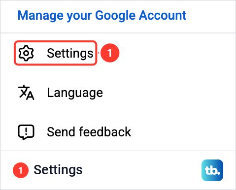 The YouTube TV profile picture menu with Manage your Google Account, Settings, Language and Send feedback.