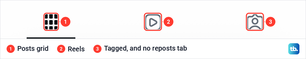 Instagram profile tab row showing only the posts grid, reels and tagged tabs.