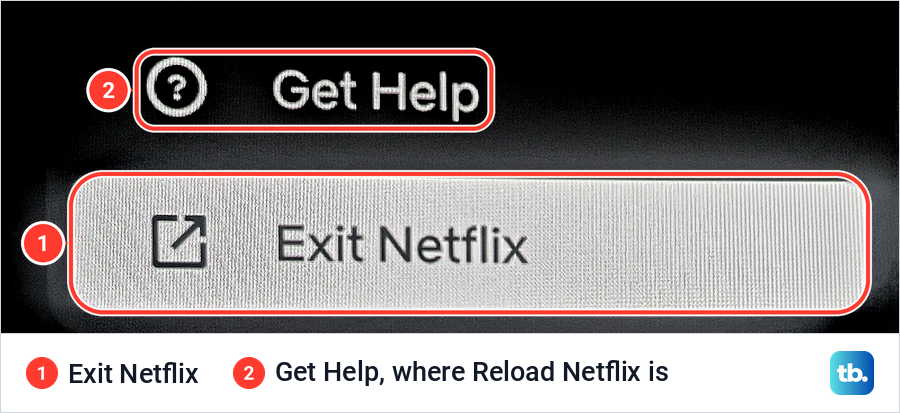 Netflix menu on a Samsung smart monitor with Exit Netflix highlighted and Get Help above it.