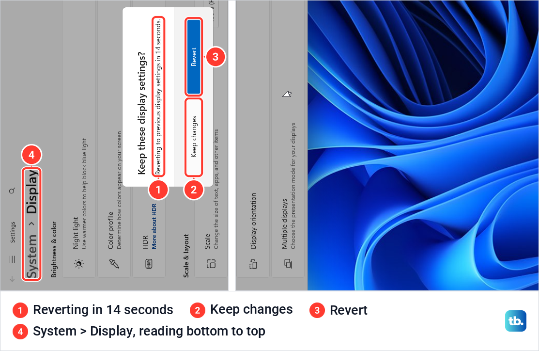 Windows 11 Display settings turned sideways in Portrait with the Keep these display settings box