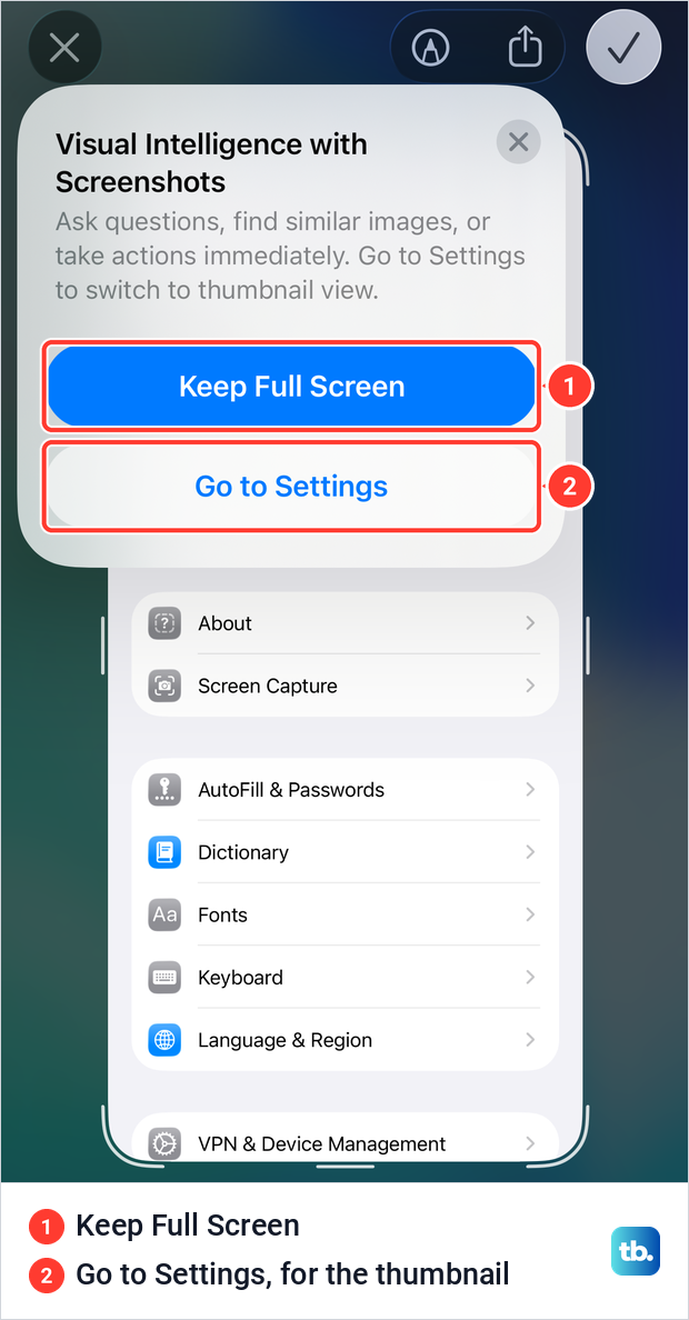 The Visual Intelligence with Screenshots card shown over the first iPhone screenshot.
