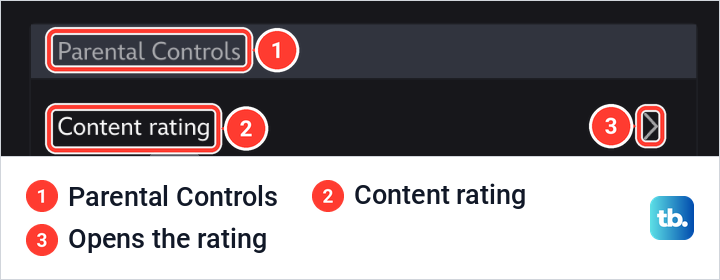 Disney Plus Edit profile page with the Parental Controls card and its Content rating row marked.